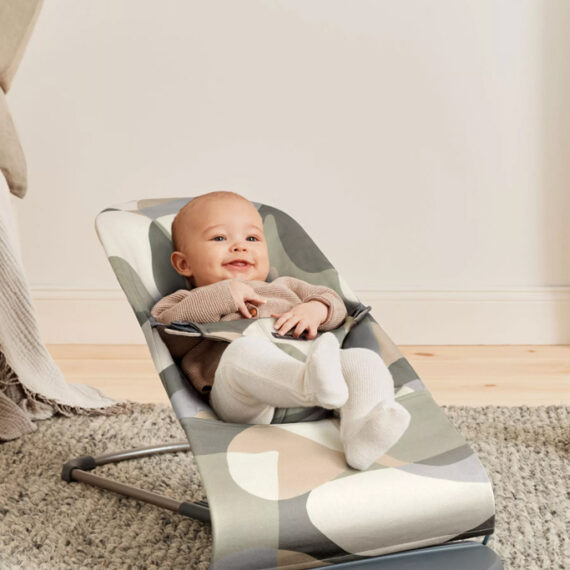 BABYBJÖRN Lehátko Bliss Print Khaki green cotton, tmavá šedá konštrukcia