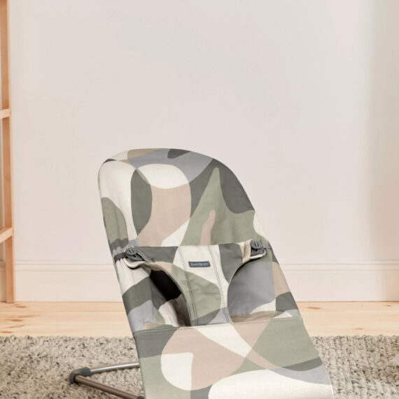 BABYBJÖRN Lehátko Bliss Print Khaki green cotton, tmavá šedá konštrukcia