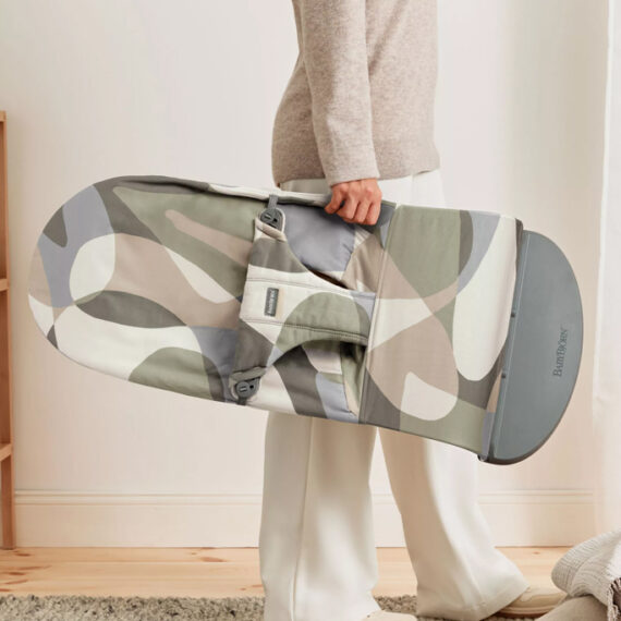 BABYBJÖRN Lehátko Bliss Print Khaki green cotton, tmavá šedá konštrukcia