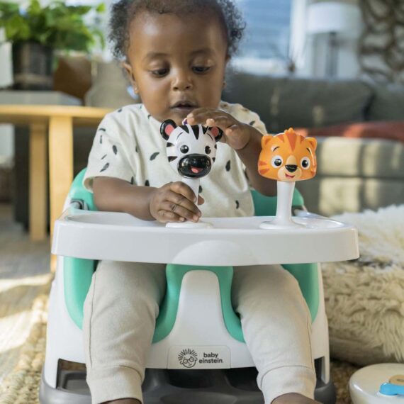 BABY EINSTEIN Podsedák na stoličku s 2 hračkami 2v1 Dine&Discover 6m+ do 23 kg
