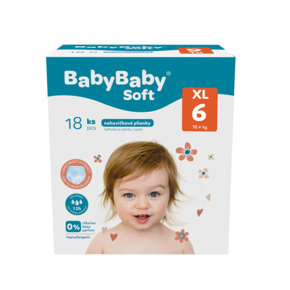 BABYBABY SOFT Plienky nohavičkové Pants veľ. 6 XL (16+ kg) 18 ks