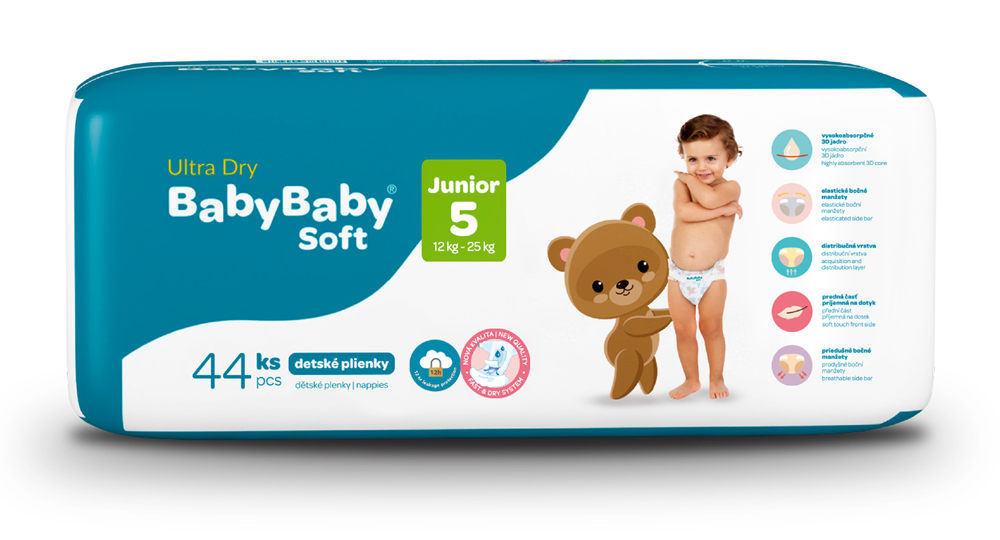 BABYBABY SOFT Plienky jednorazové Ultra-Dry Junior (11-25 kg) 44 ks