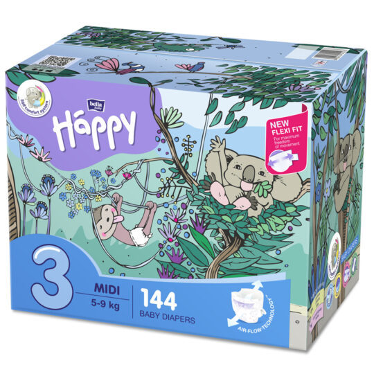 BELLA HAPPY Plienky jednorazové 3 Midi (5-9 kg) 144 ks – Big TOY BOX