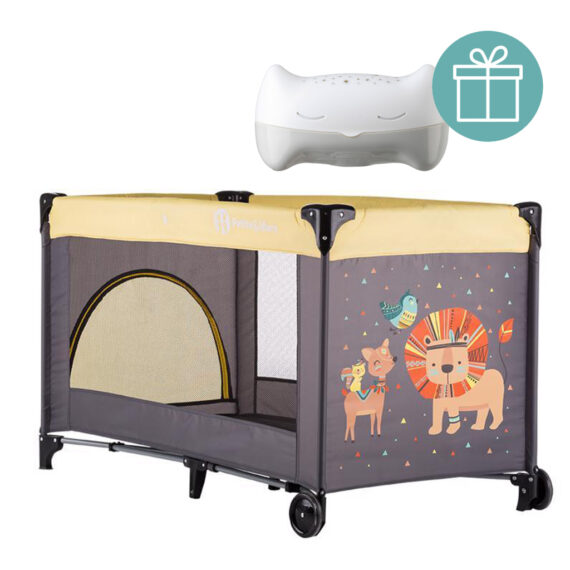 PETITE&MARS Postieľka cestovná Koot – Lion Yellow + Prenosný projektor 3v1 Hooty 0m+