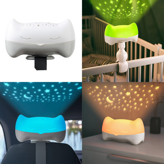 PETITE&MARS Postieľka cestovná Koot – Lion Yellow + Prenosný projektor 3v1 Hooty 0m+