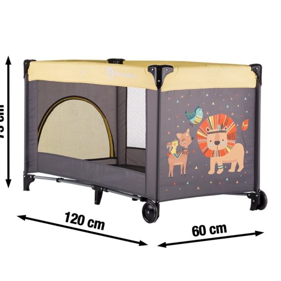 PETITE&MARS Postieľka cestovná Koot – Lion Yellow + Prenosný projektor 3v1 Hooty 0m+