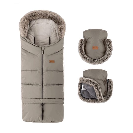 PETITE&MARS Set zimný fusak Arctic 4v1 + rukavice na kočík Furry Mocha Mousse