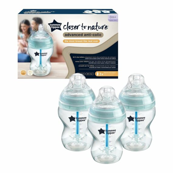 Tommee Tippee CTN Dojčenská Fľaša ADVANCED ANTI-COLIC pomalý prietok 3×260 ml,  0m+