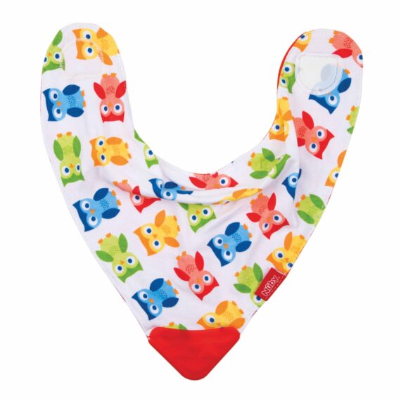 NUBY Slintáčik s hryzačkou 1 ks, červené sovičky, 3m+