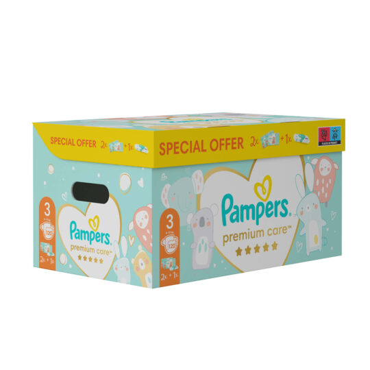 PAMPERS Balenie darčekové – Jednorázové plienky Premium Care 3 (6-10 kg), 120 ks + obrúsky ZDARMA