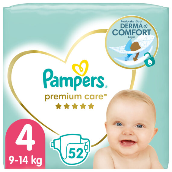 PAMPERS Balenie darčekové – Jednorázové plienky Premium Care 4 (9-14 kg), 104 ks + obrúsky ZDARMA