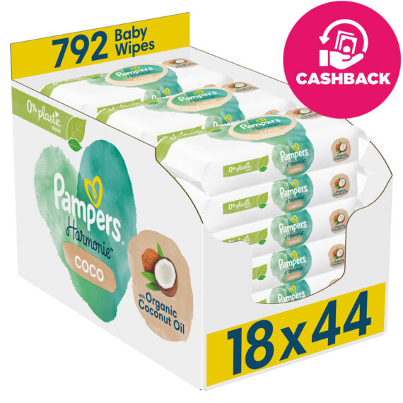 PAMPERS Obrúsky vlhčené Harmonie Coconut Plastic Free 18×44 ks