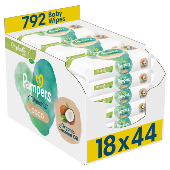 PAMPERS Obrúsky vlhčené Harmonie Coconut Plastic Free 18×44 ks