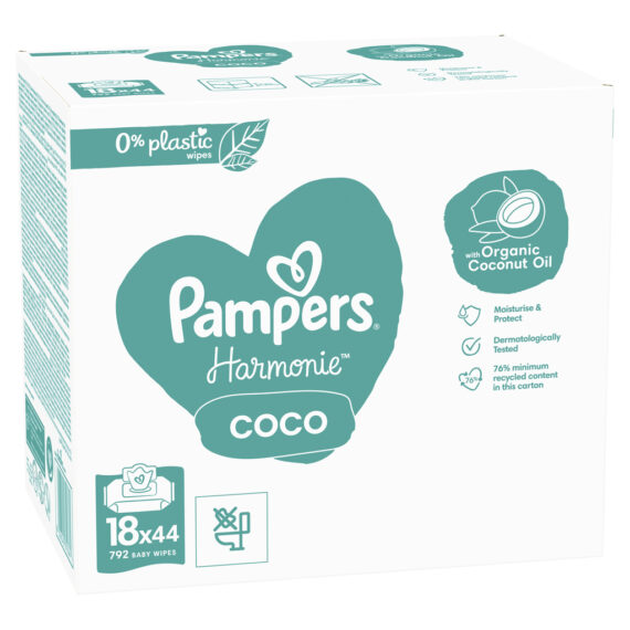 PAMPERS Obrúsky vlhčené Harmonie Coconut Plastic Free 18×44 ks