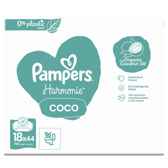 PAMPERS Obrúsky vlhčené Harmonie Coconut Plastic Free 18×44 ks