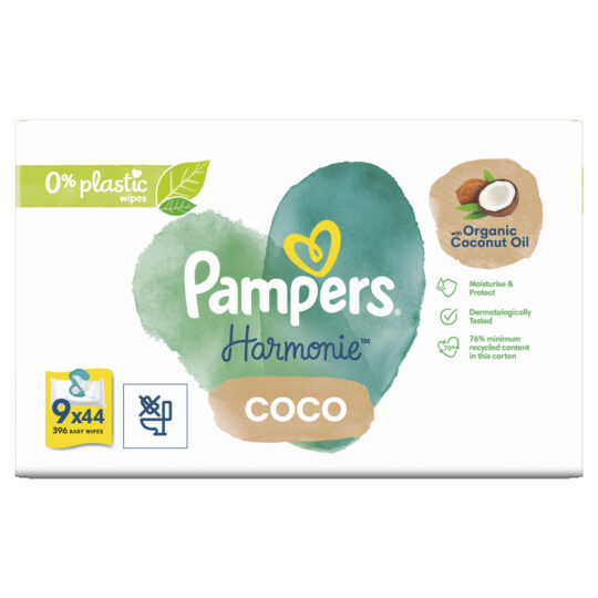 PAMPERS Obrúsky vlhčené Harmonie Coconut Plastic Free 9×44 ks