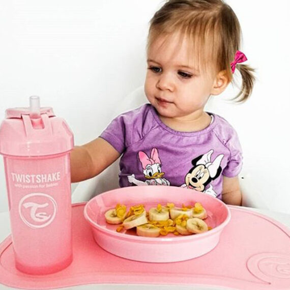 TWISTSHAKE Fľaša netečúca so slamkou 360 ml pastelovo ružová 6m+