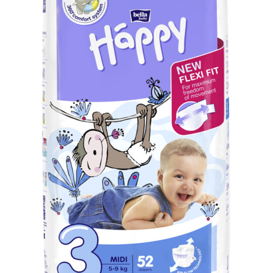BELLA HAPPY Plienky jednorazové 3 Midi (5-9 kg) 52 ks – Green Tea Extract