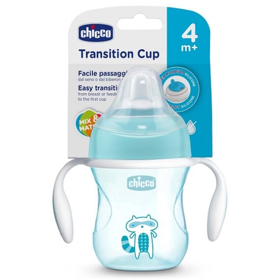 CHICCO Hrnček učiaci Transition s držadlami 200 ml modrý 4m+