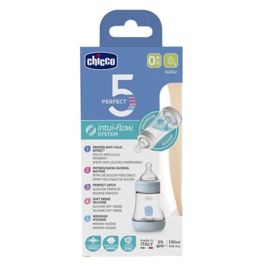 CHICCO Fľaša dojčenská Perfect 5 silikón 150 ml chlapec
