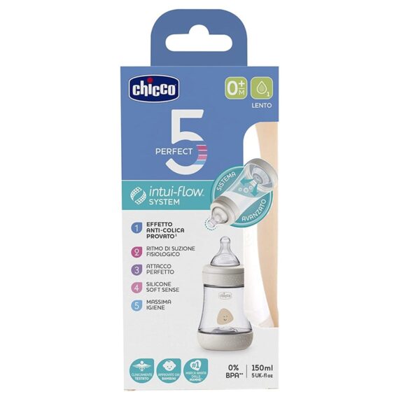 CHICCO Fľaša dojčenská Perfect 5 silikón 150 ml neutral