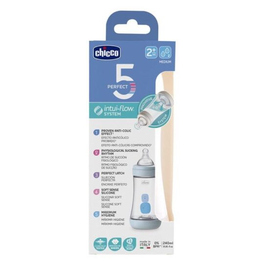 CHICCO Fľaša dojčenská Perfect 5 silikón 240 ml chlapec