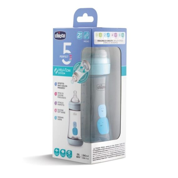 CHICCO Fľaša dojčenská Perfect 5 silikón 240 ml chlapec