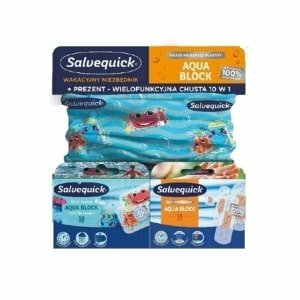 Salvequick Aqua Block Náplasť vodeodolná, sada 16 ks + 12 ks detská + šál zdarma
