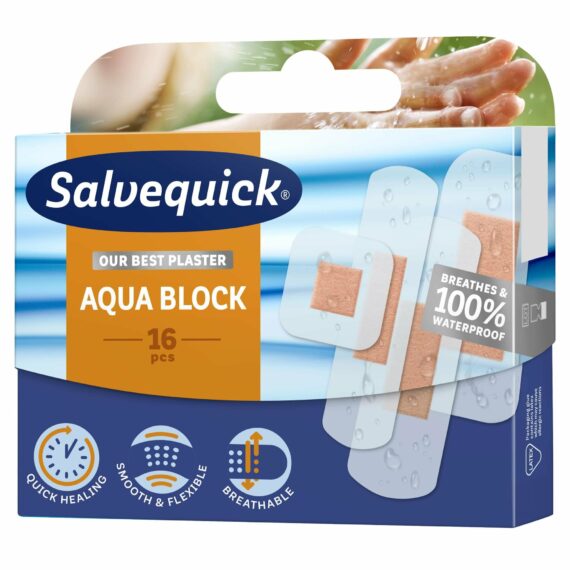 Salvequick Aqua Block Náplasť vodeodolná, sada 16 ks + 12 ks detská + šál zdarma