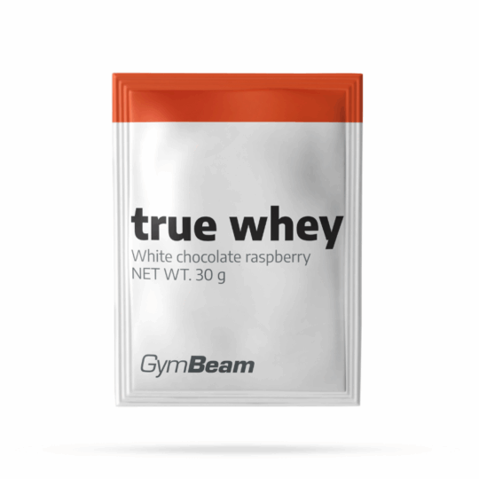 Vzorka True Whey – GymBeam biela čokoláda malina 30 g
