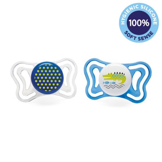 CHICCO Cumlík Physio Light silikónový 16-36m chlapec – bodky/krokodíl 2 ks