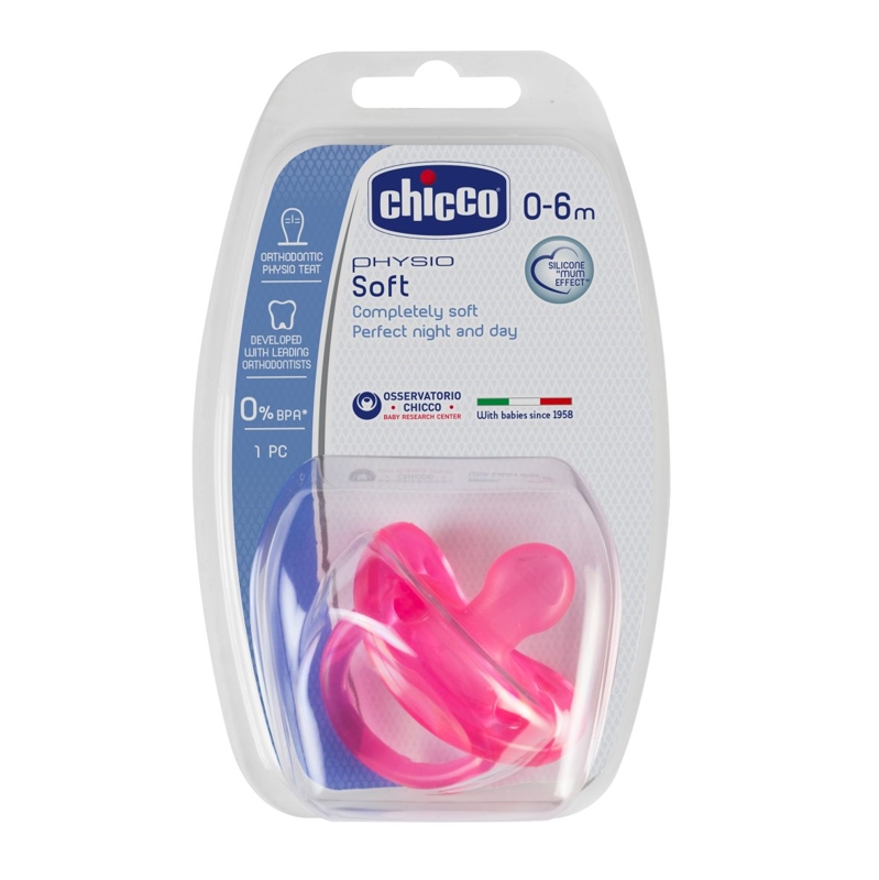 CHICCO Cumlík Physio Soft celosilikónový 0-6m dievča