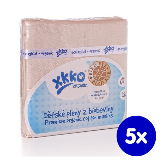 KIKKO Plienky detské z biobavlny Organic 70×70 (5 ks) Bird Eye Natural