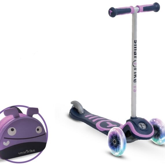 Smart Trike Scooter T3, Kolobežka so svietiacimi kolesami a ruksakom, fialová, od 2r+