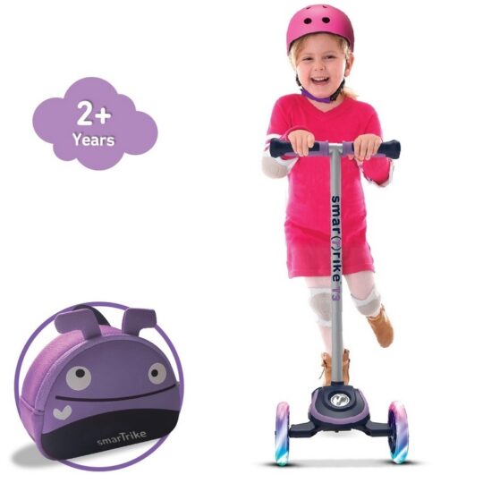 Smart Trike Scooter T3, Kolobežka so svietiacimi kolesami a ruksakom, fialová, od 2r+
