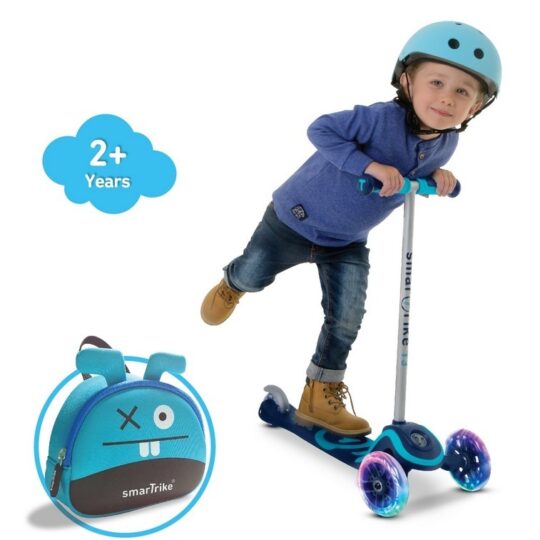 Smart Trike Scooter T3, Kolobežka so svietiacimi kolesami a ruksakom, modrá, od 2r+