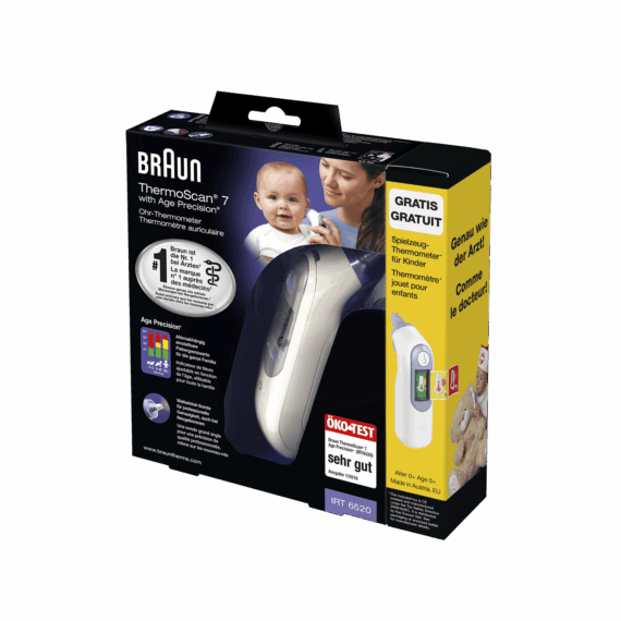 BRAUN ThermoScan 7 IRT6520 ušný teplomer "AGE Precision" s hračkou IRT6520NOEEGP1, biely