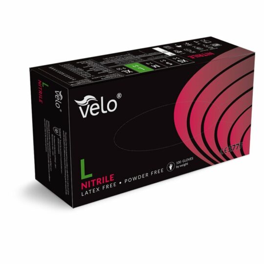 VELO Nitrilové rukavice bez púdru, čierne, veľ.L, 100ks