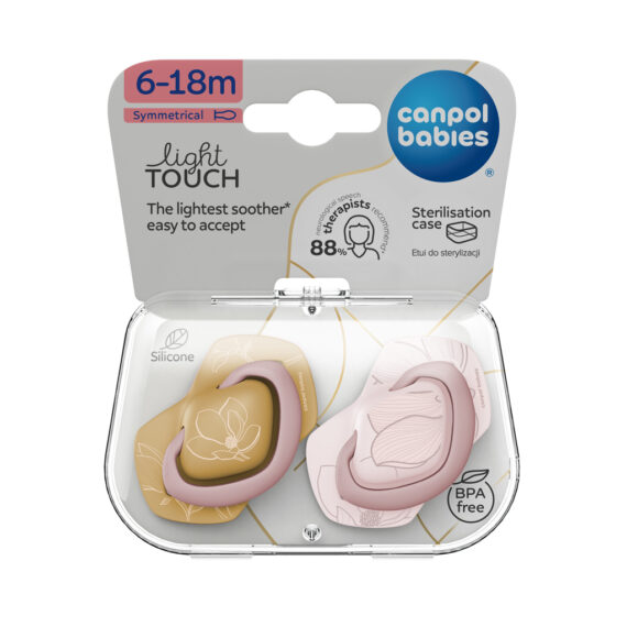 CANPOL BABIES Cumlík silikónový symetrický Light touch GOLD 6-18m 2ks ružový