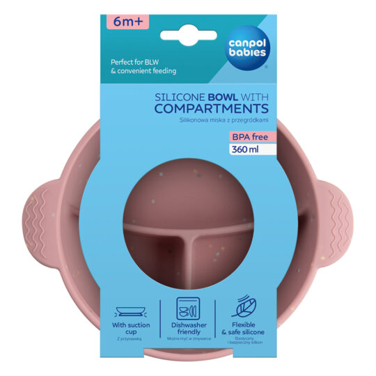 CANPOL BABIES Miska silikónová delená s prísavkou Dots 360ml - ružová
