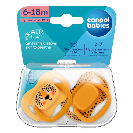 CANPOL BABIES Set symetrických silikónových cumlíkov BabiesBoo 6-18m 2ks oranžový