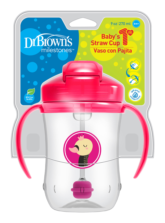 DR.BROWN'S Hrnček so slamkou 270ml s držadlami 6m+ ružový TC91011-INTL