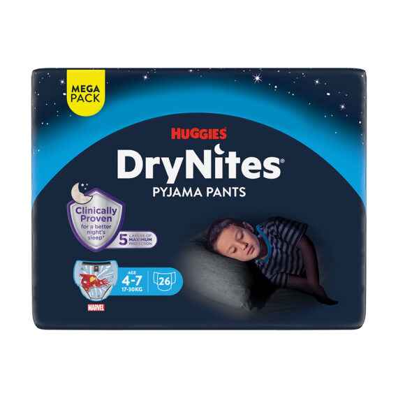 HUGGIES® Nohavičky plienkové jednorazové DryNites MEGA 17-30 kg Boy, 26 ks, M