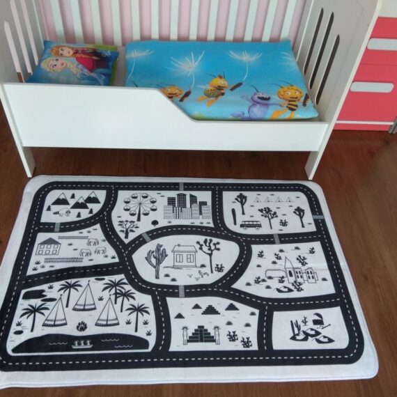 Detský koberec Ultra Soft, 100×150, Mesto, biela/čierna