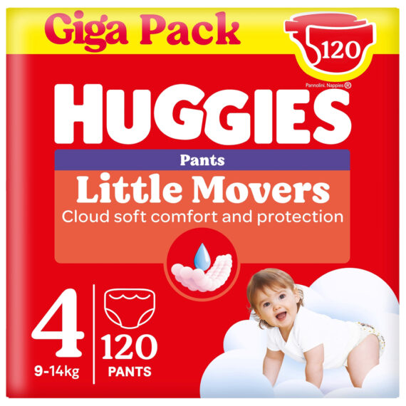 HUGGIES® Nohavičky jednorazové Little Movers Pants veľ. 4 (9-14 kg), 120 ks BOX