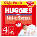 HUGGIES® Nohavičky jednorazové Little Movers Pants veľ. 4 (9-14 kg), 120 ks BOX