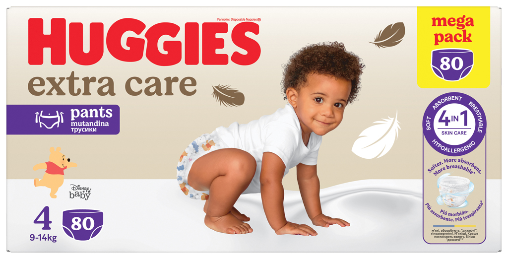HUGGIES® Nohavičky plienkové jednorazové Extra Care Pants veľ. 4 (9-14 kg), 80 ks BOX