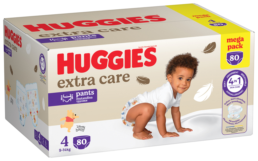 HUGGIES® Nohavičky plienkové jednorazové Extra Care Pants veľ. 4 (9-14 kg), 80 ks BOX