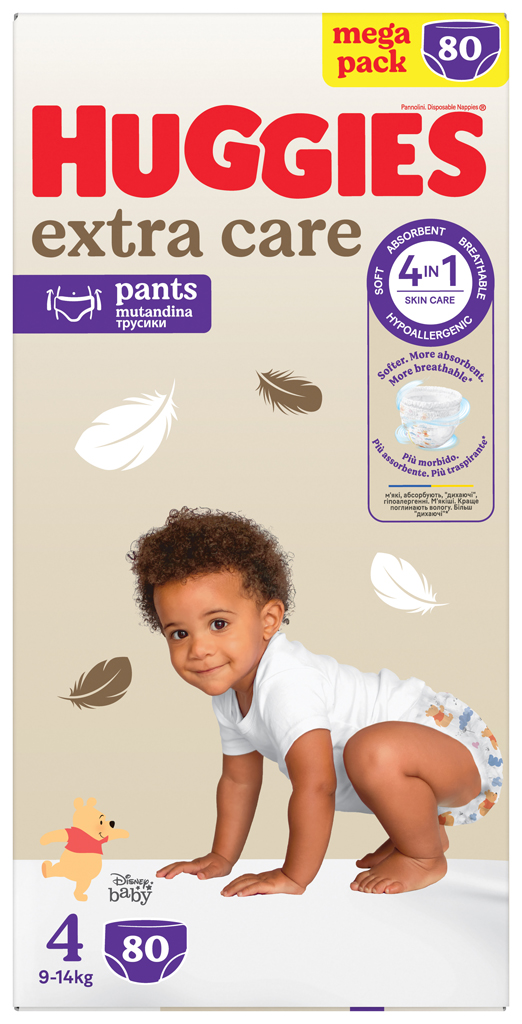 HUGGIES® Nohavičky plienkové jednorazové Extra Care Pants veľ. 4 (9-14 kg), 80 ks BOX