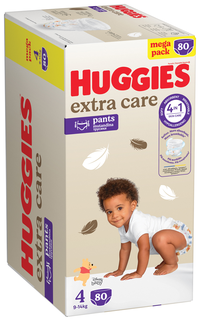 HUGGIES® Nohavičky plienkové jednorazové Extra Care Pants veľ. 4 (9-14 kg), 80 ks BOX
